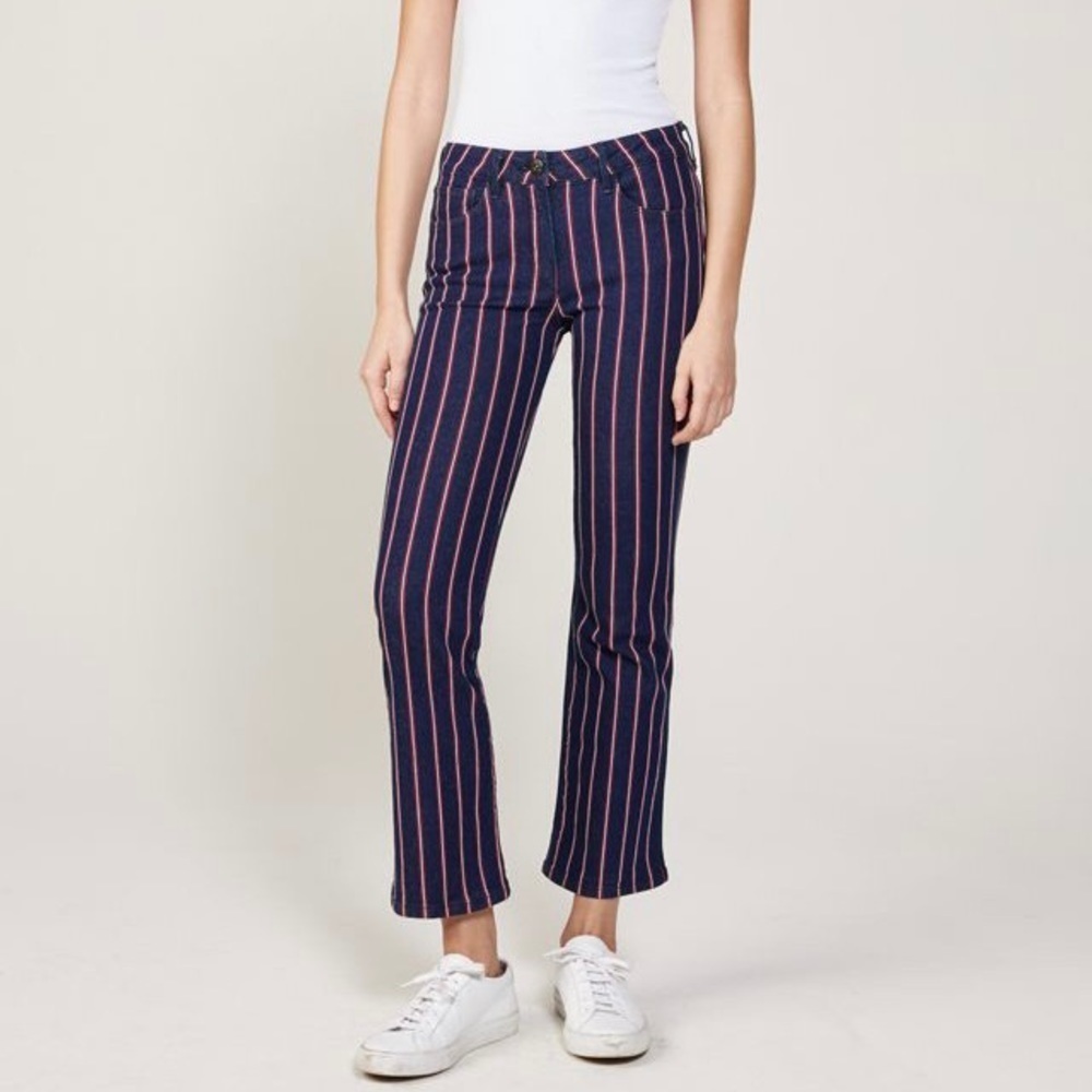 3x1 Tabby Crop Flare Hayden Stripe Jeans Pants Blue‎ And Red Size 24